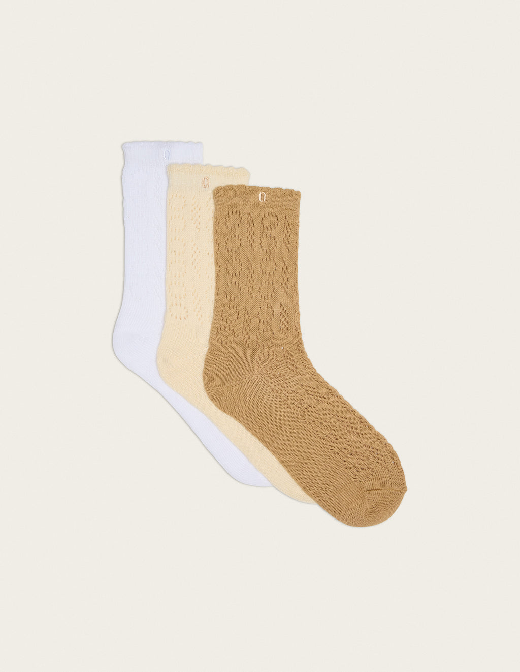 Pack de 3 Chaussettes - Ajourée blanc beige camel