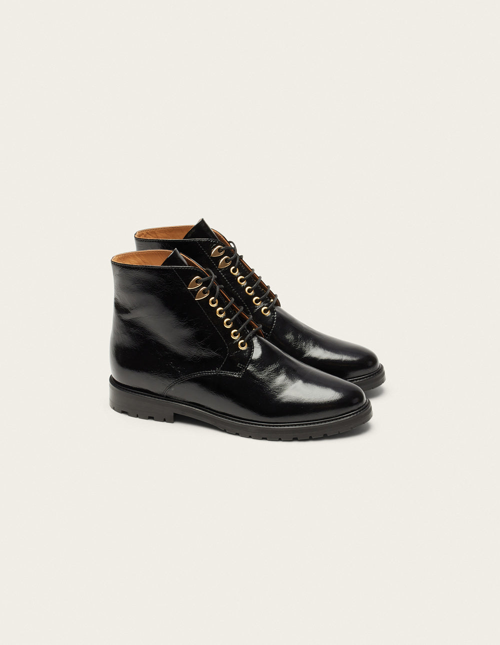 Ankle boots Laurène laces boots - Black naplak leather