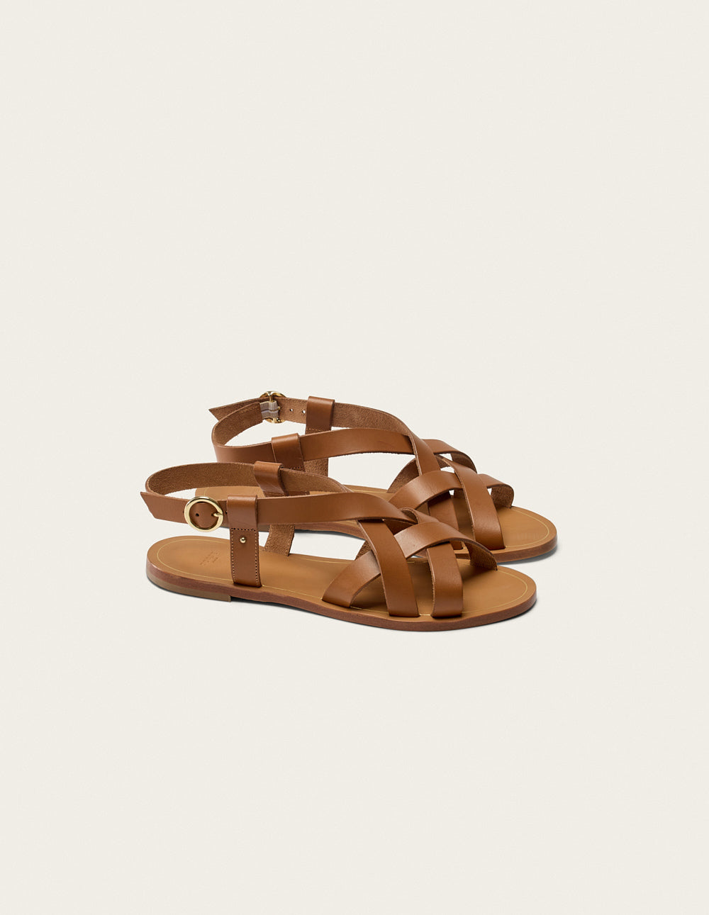 Sandales plates Lisa - Cuir camel