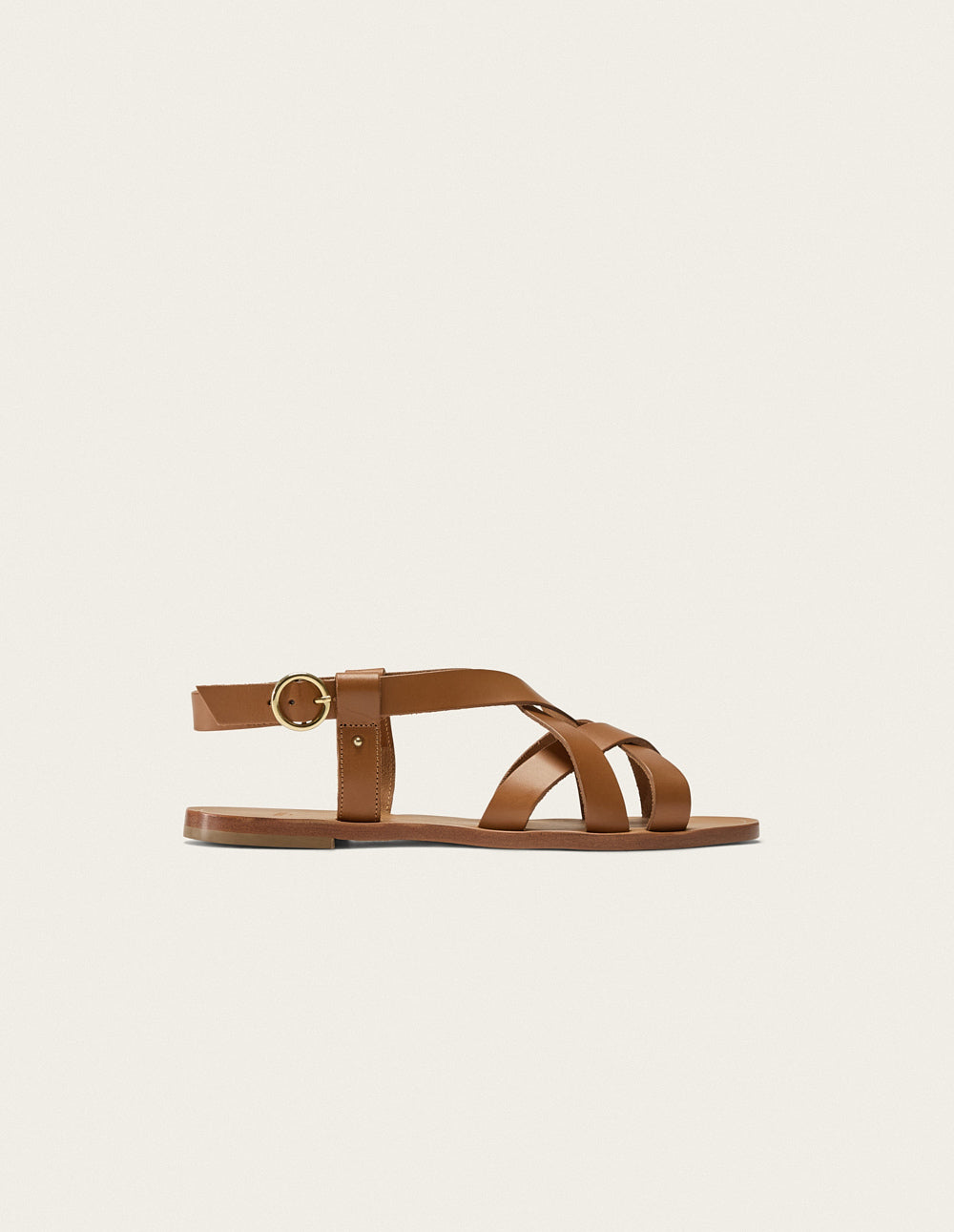 Sandales plates Lisa - Cuir camel