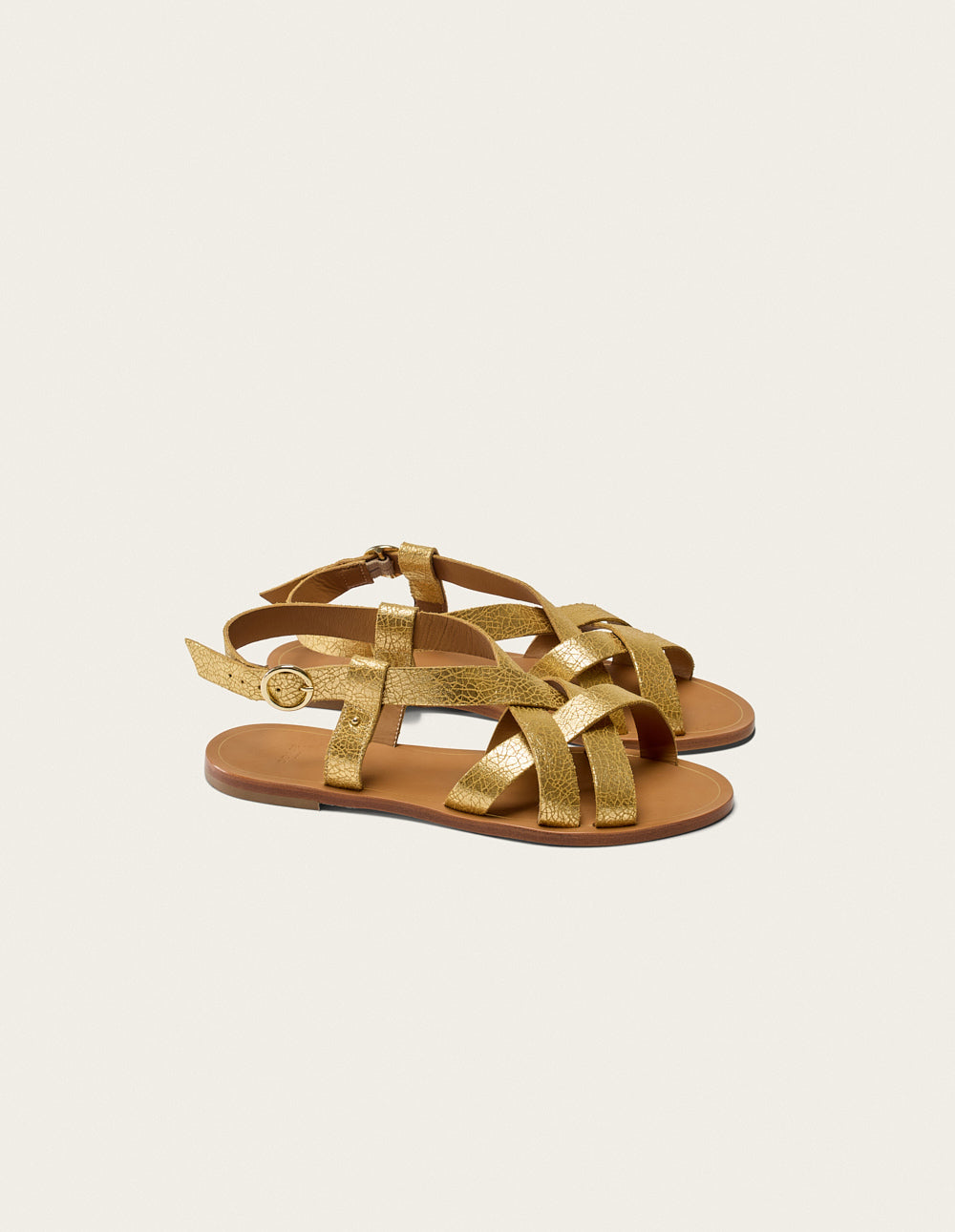 Lisa flat sandals - golden cracked leather