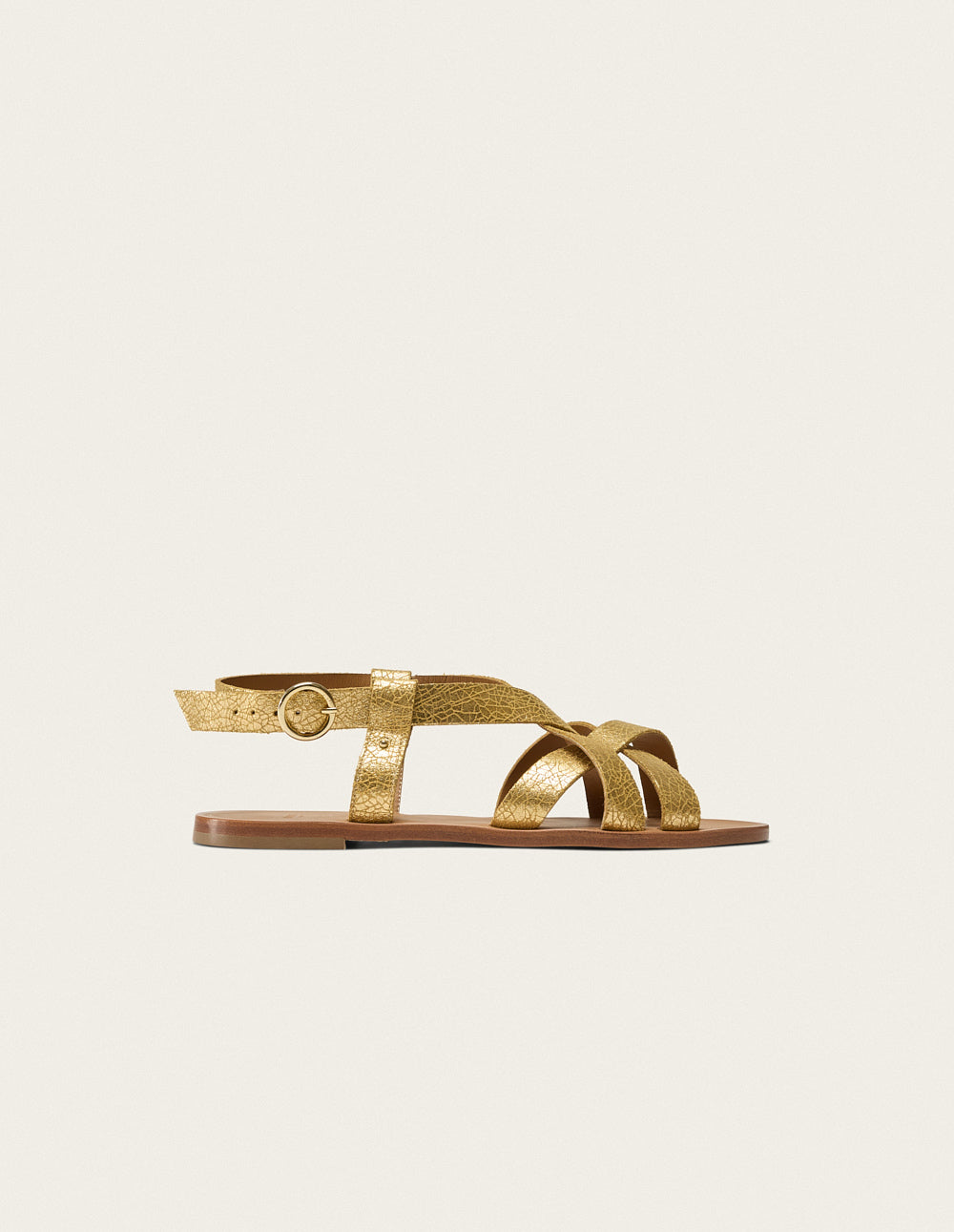 Lisa flat sandals - golden cracked leather