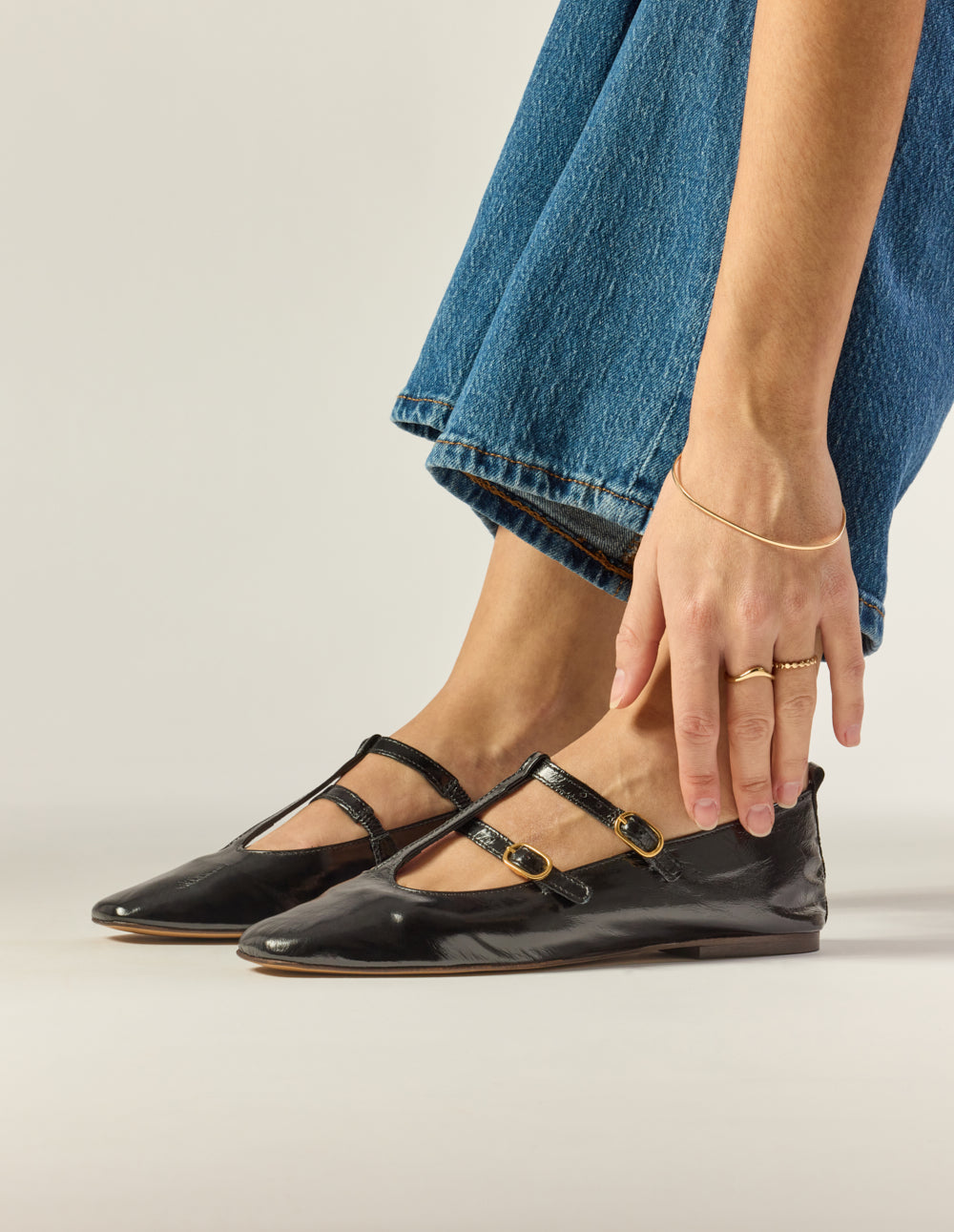 Sira Ballerinas - Black Pleated Leather