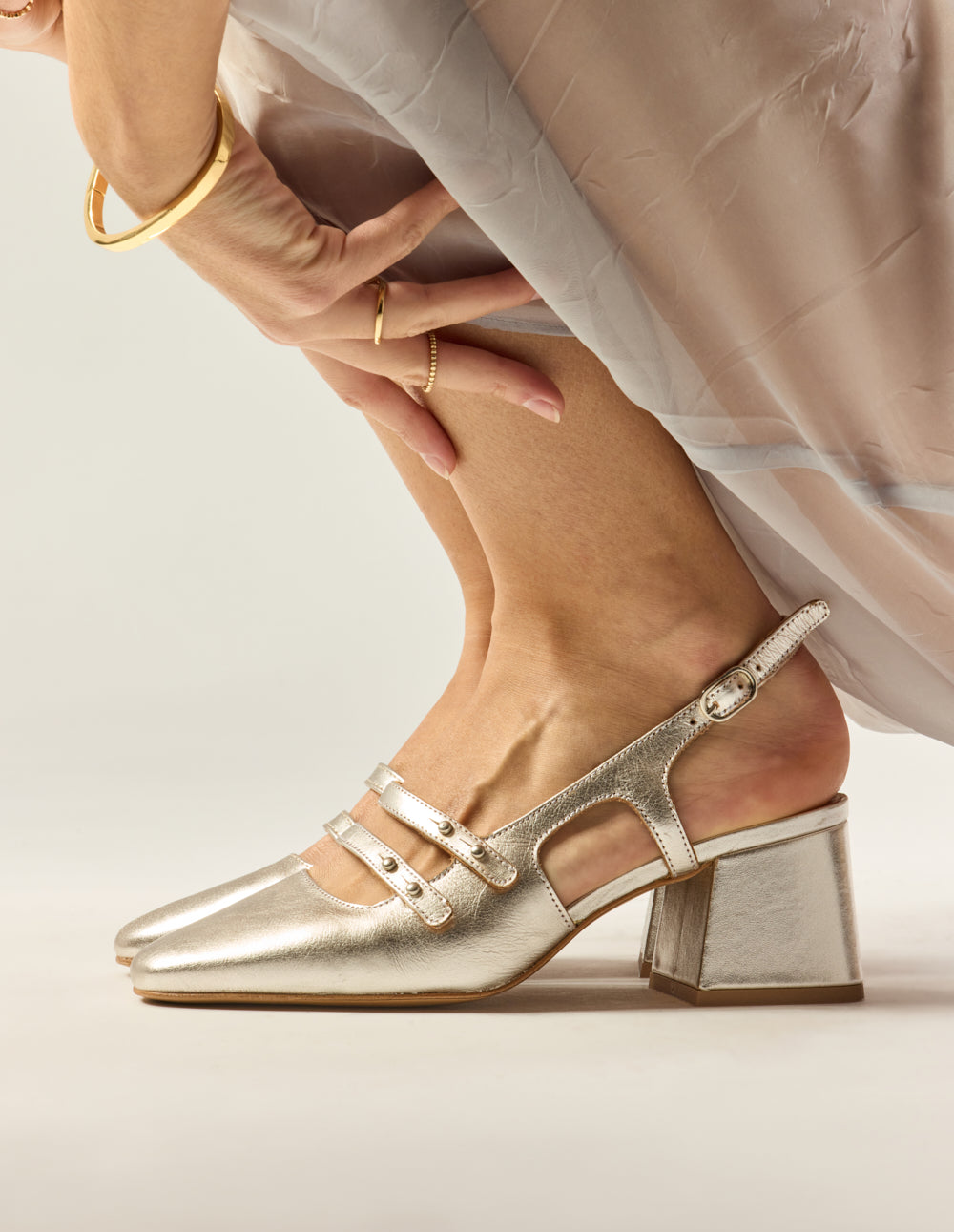 Soline Pumps - Silver Pleated Leather