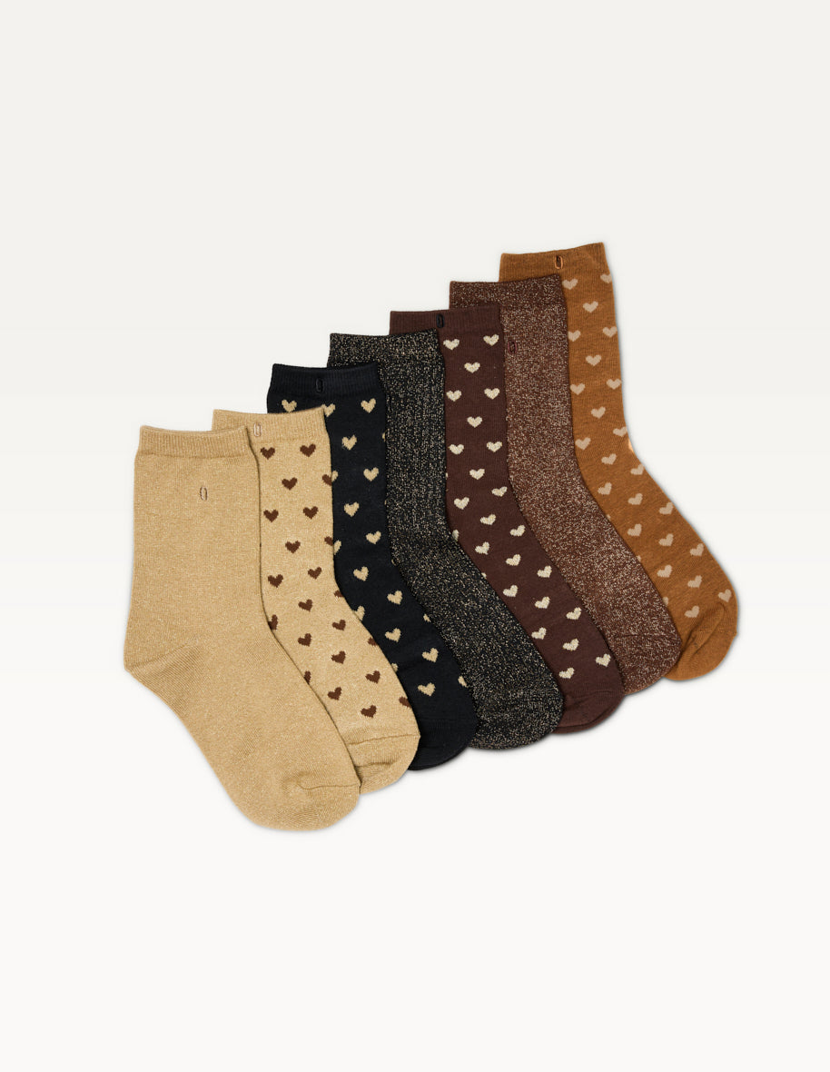 Coffret de 7 chaussettes - Chaussettes Coeur paillettes