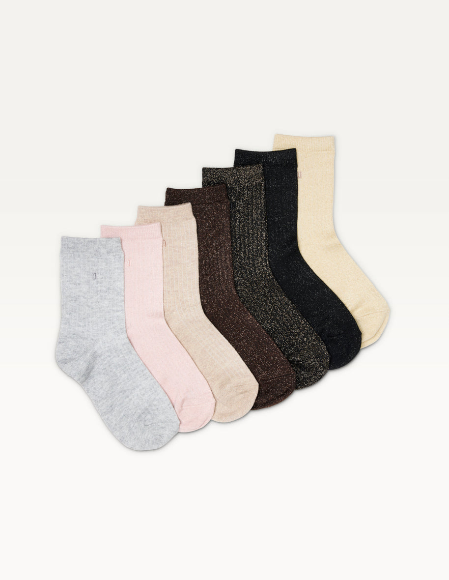 7-Pair Sock Set - Ribbed Glitter Socks