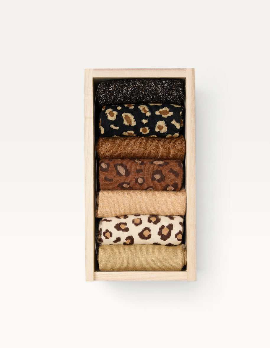 Coffret de 7 chaussettes - Chaussettes Léopard et paillettes