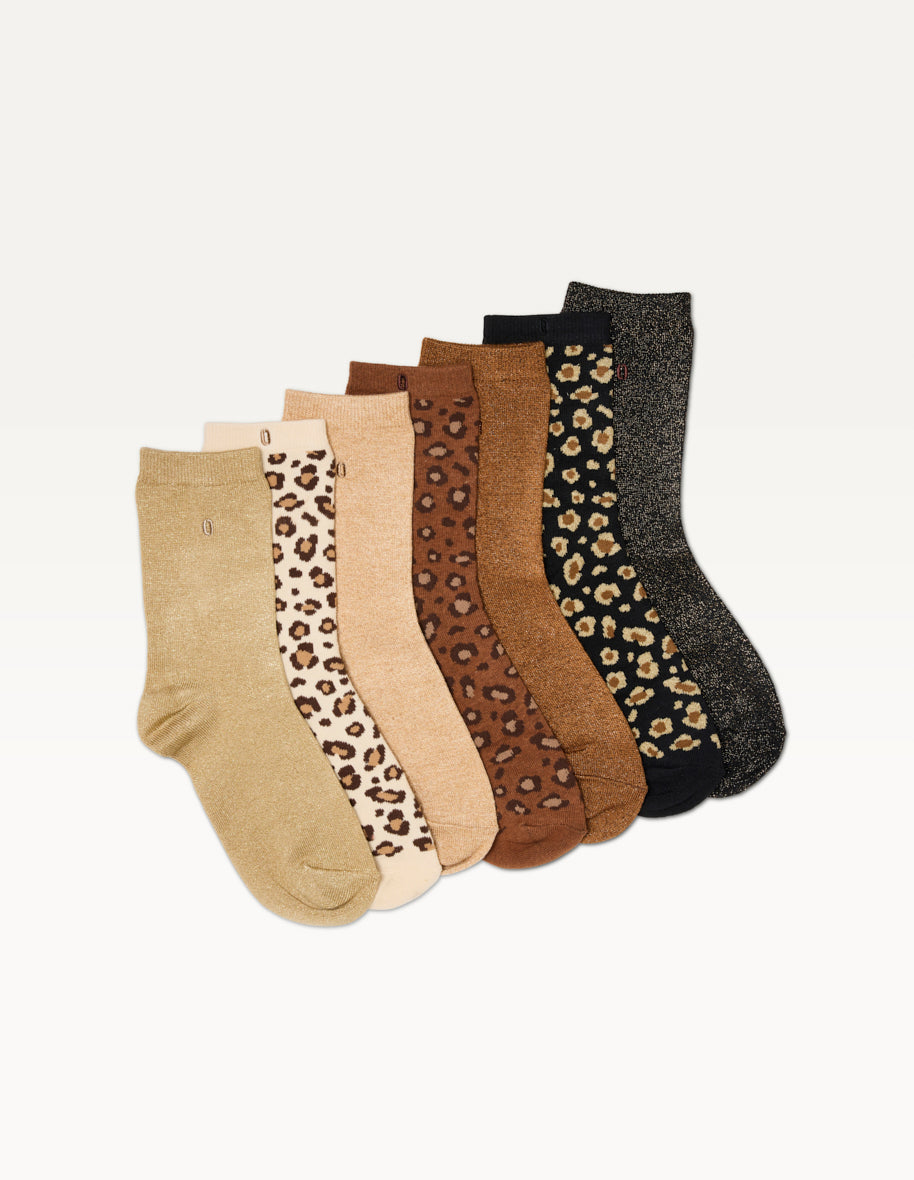 7-Pair Sock Set - Leopard and Glitter Socks