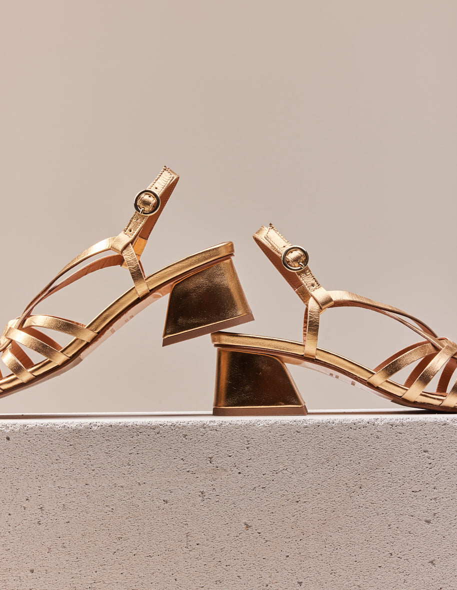 Heeled sandals Emilie - Golden leather