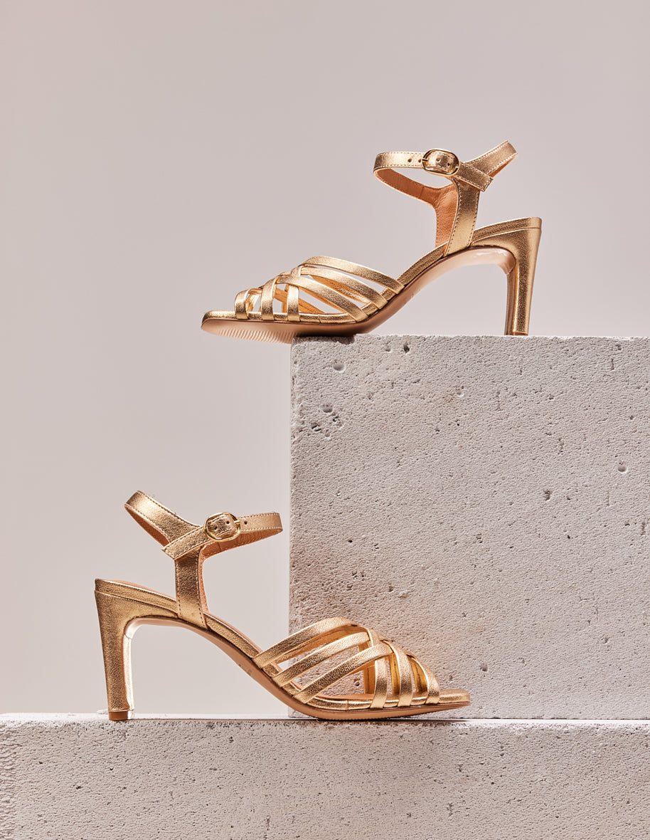 Heeled sandals Lise - Golden leather