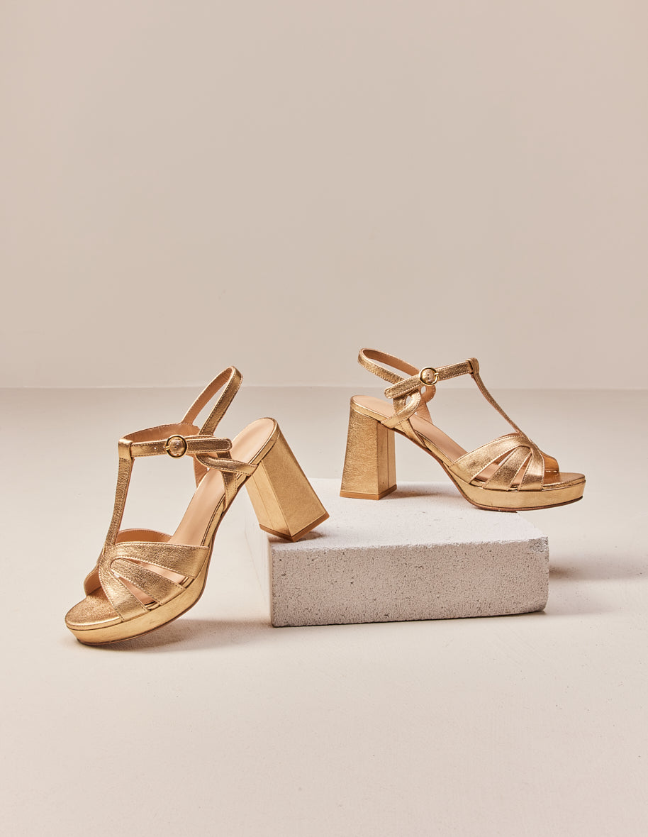 Heeled sandals Blandine - Golden leather