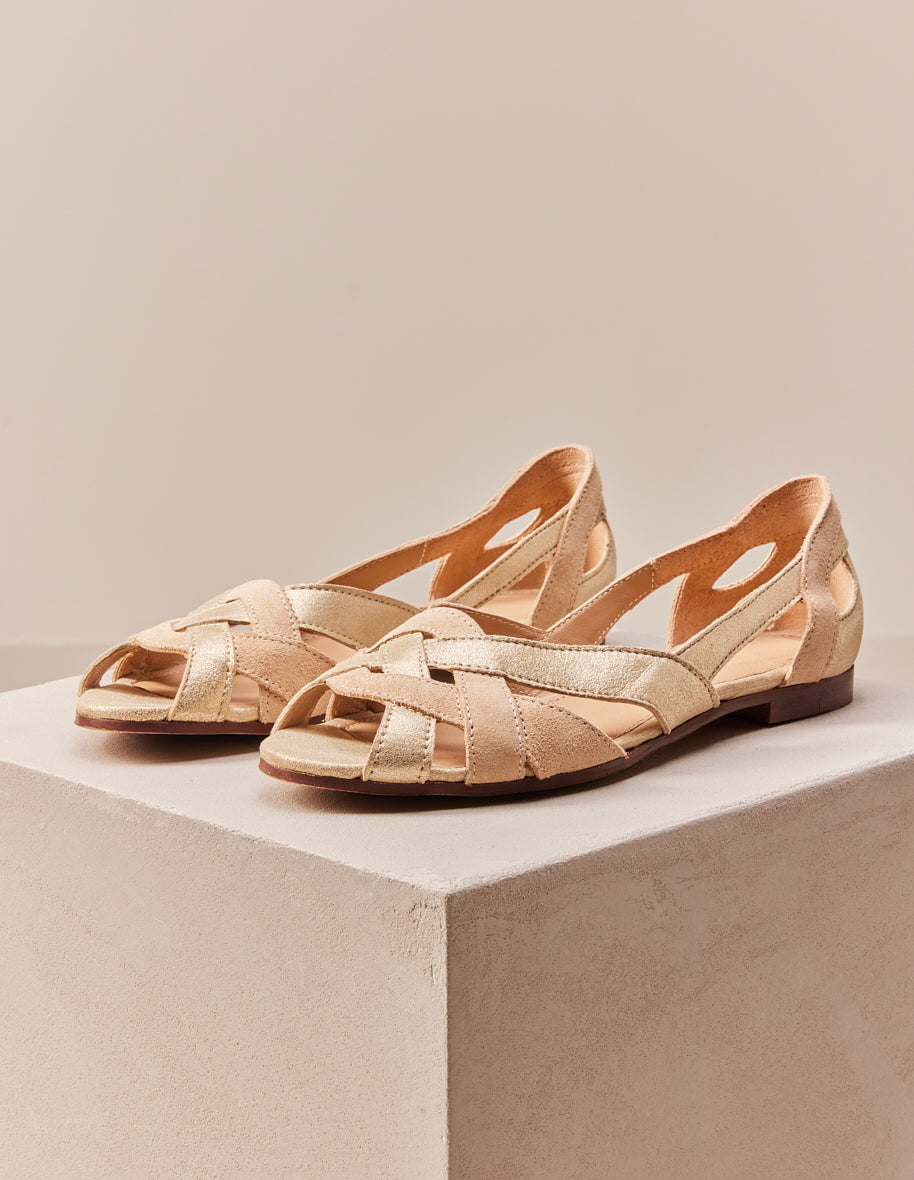 Flat sandals Clémentine - Leather and Sweden Champagne Beige