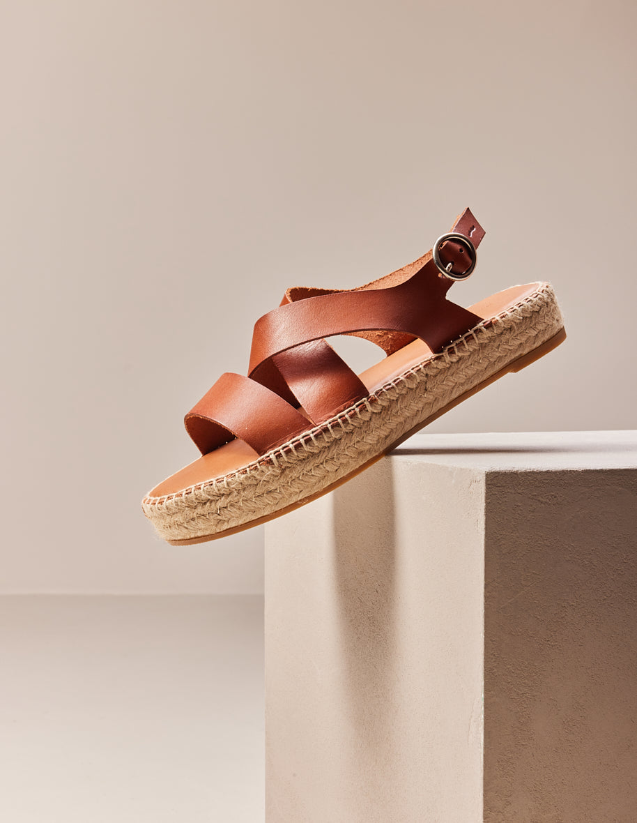 Espadrilles plates Chantal - Cuir cognac