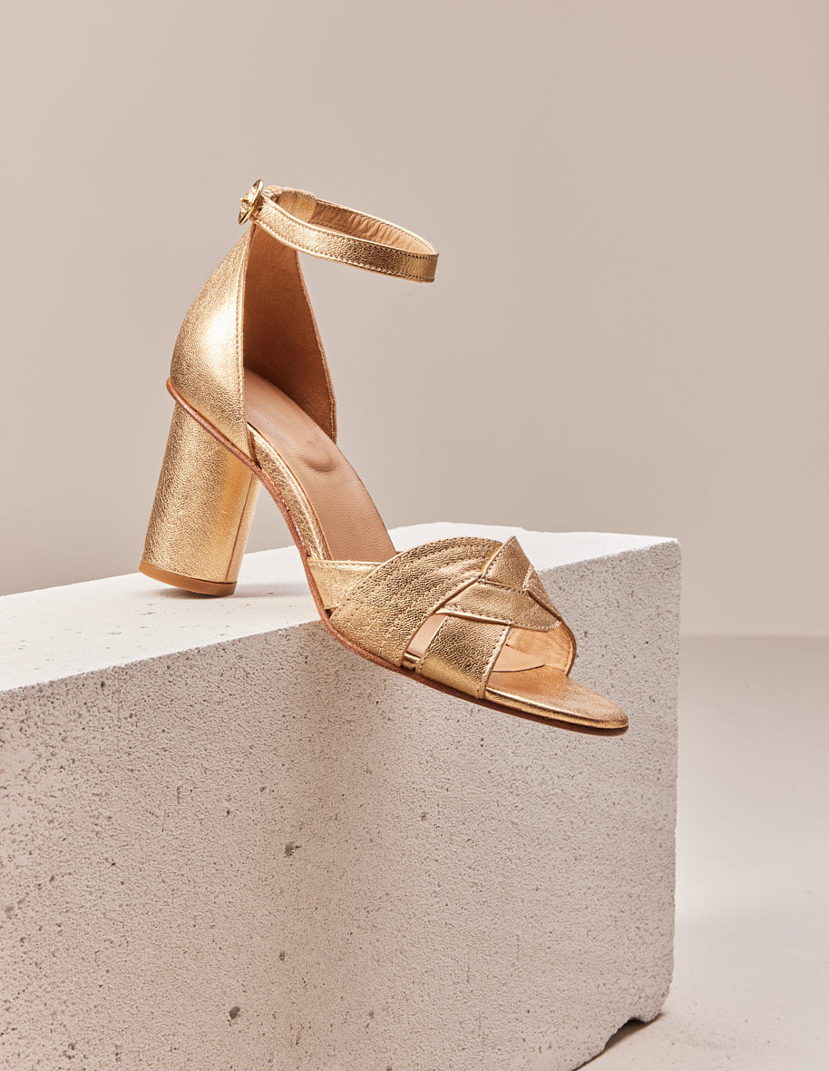 Heeled sandals Coralie - Golden leather