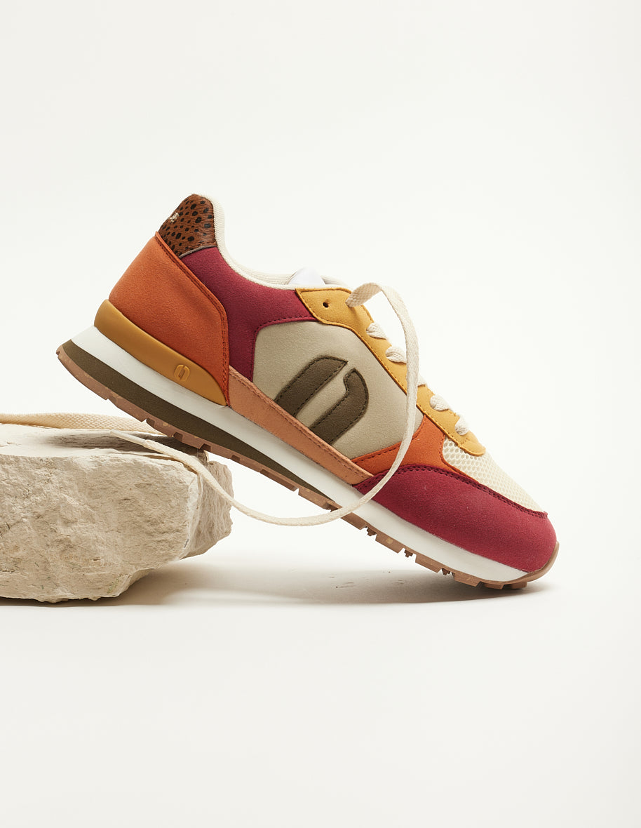 Aline Running Sneakers - Burgundy ivory mustard