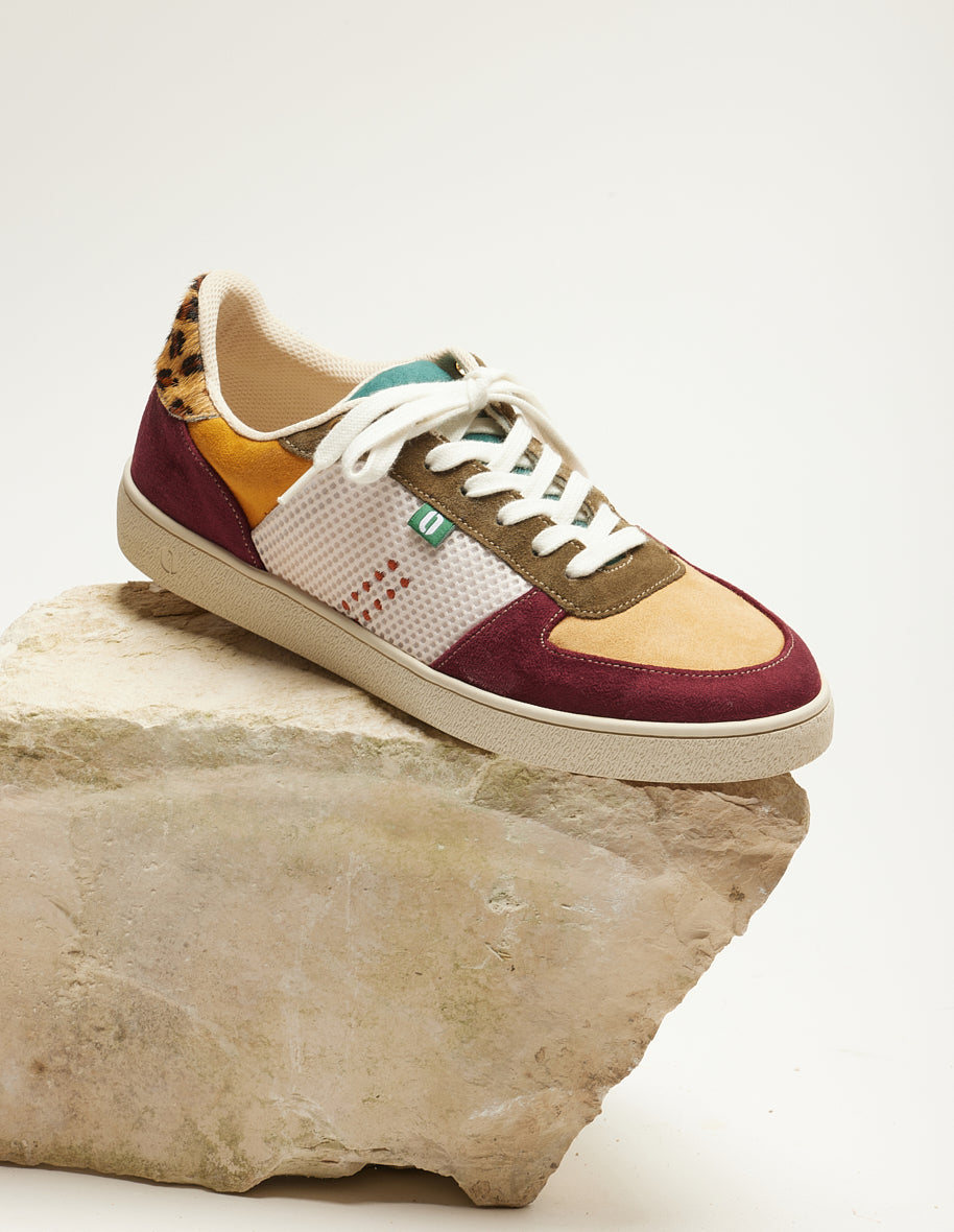 Low-top sneakers Marie - Burgundy beige khaki