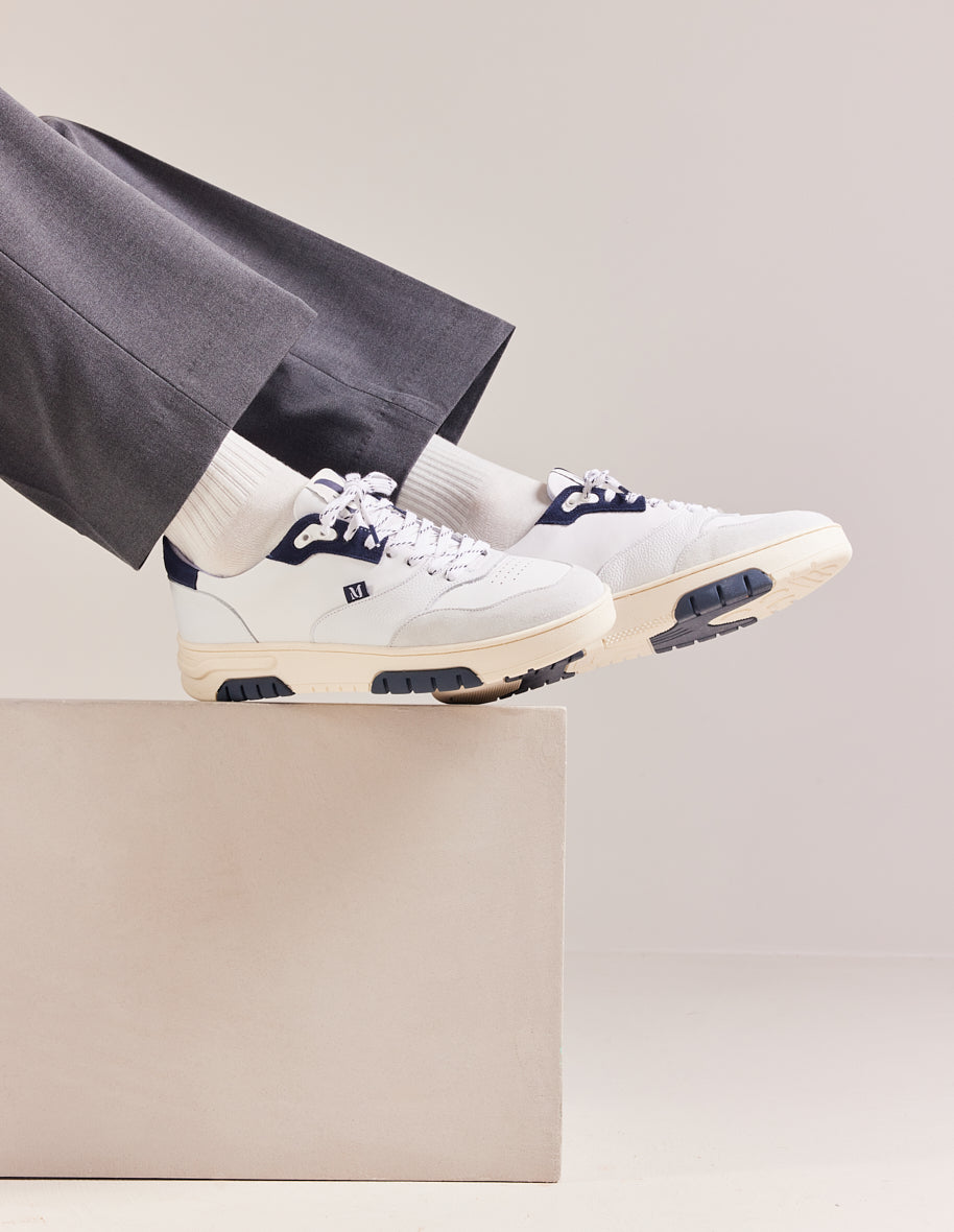 Low-top trainers Albert - White & navy leather and suede