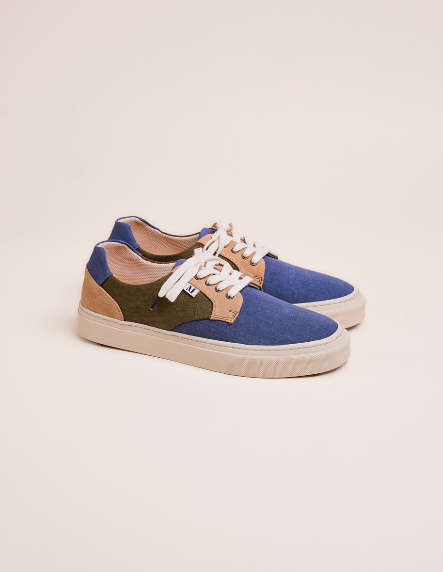 Alexandre low sneakers - Gray blue canvas, beige and khaki