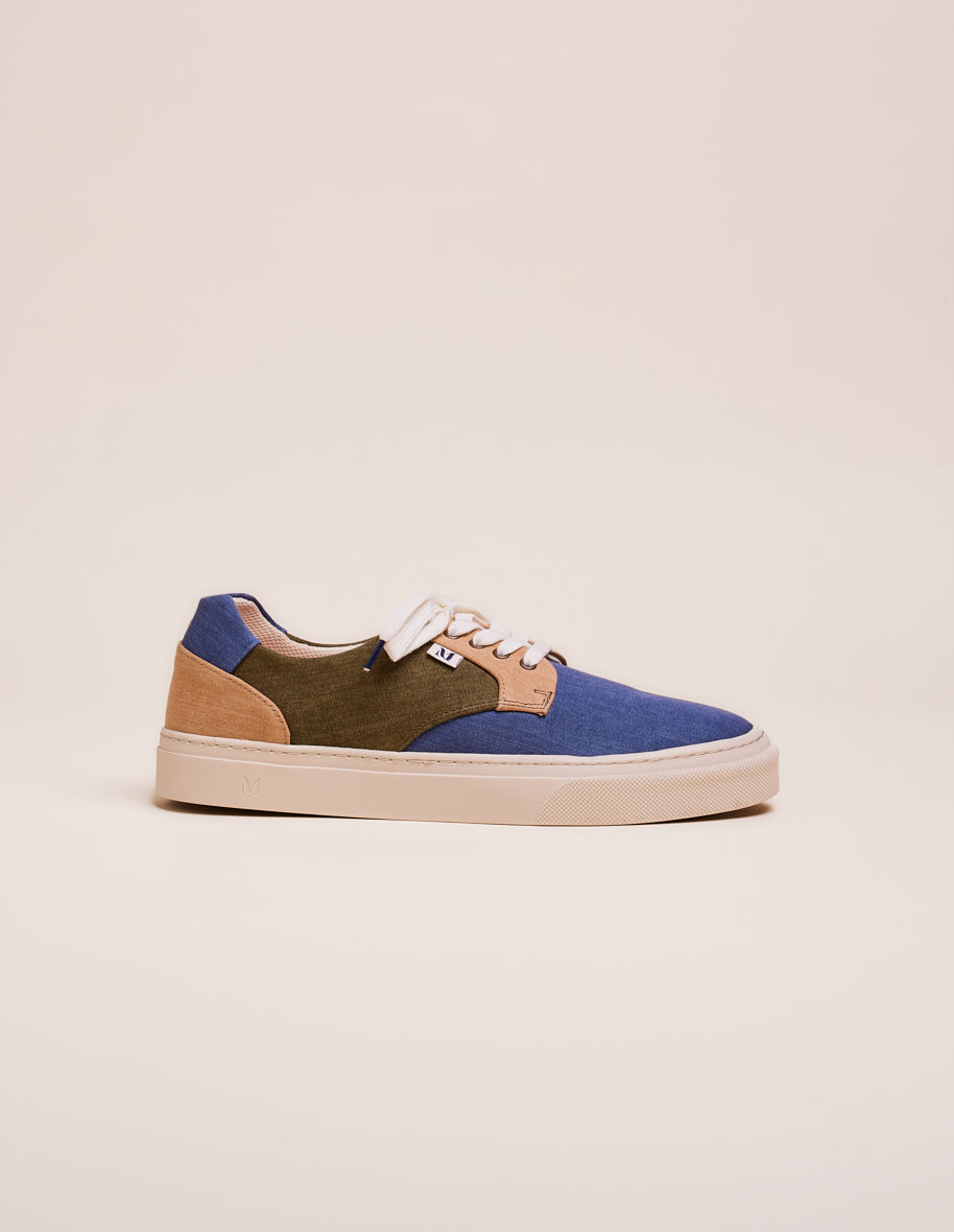 Alexandre low sneakers - Gray blue canvas, beige and khaki