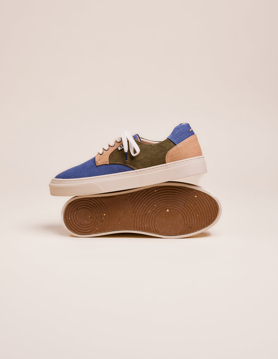 Alexandre low sneakers - Gray blue canvas, beige and khaki