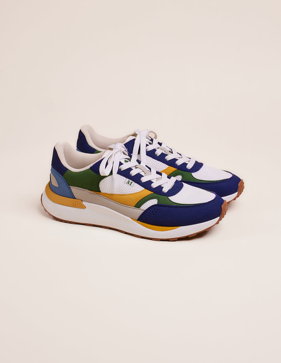 Low-top trainers Anael - Navy-blue, white and sage vegan suede and mesh