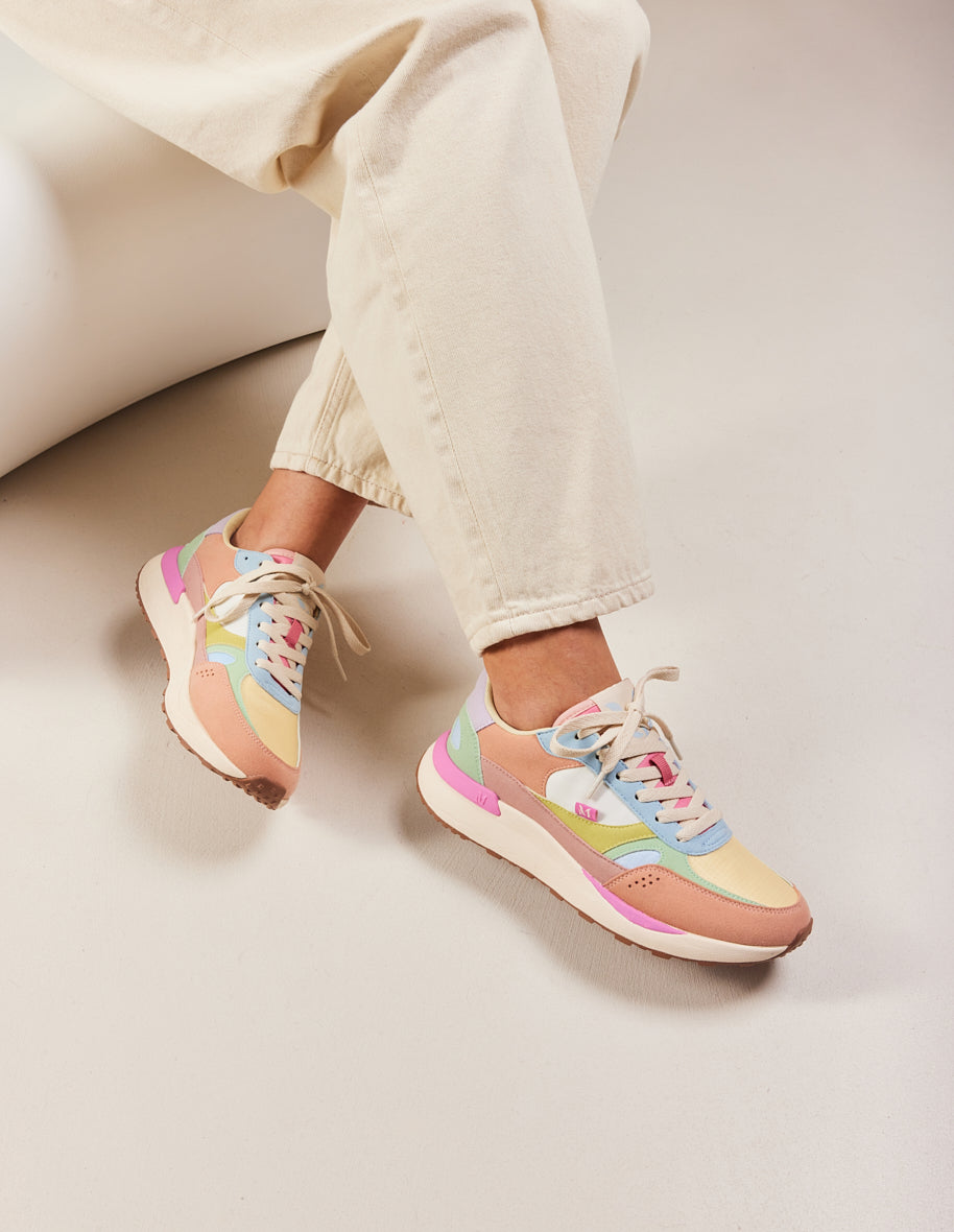 Low-top trainers Anaelle - Salmon, lemon and green water vegan suede and ripstop