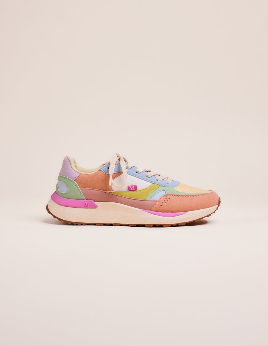 Low-top trainers Anaelle - Salmon, lemon and green water vegan suede and ripstop