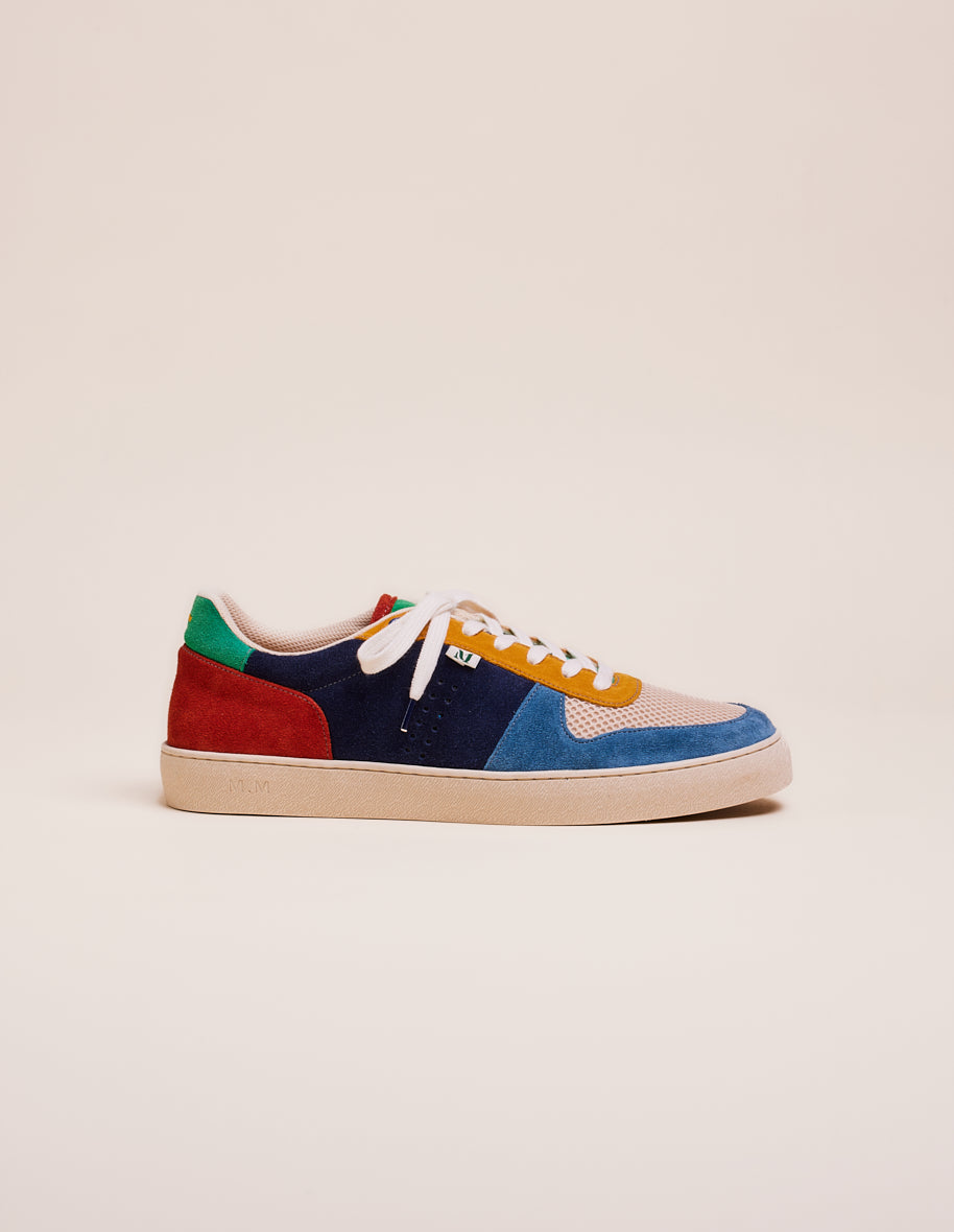 Low-top trainers Arthur - Dusty blue, ecru and mustard suede and mesh