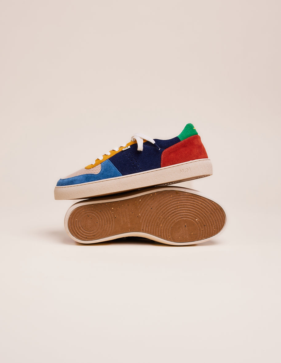 Low-top trainers Arthur - Dusty blue, ecru and mustard suede and mesh