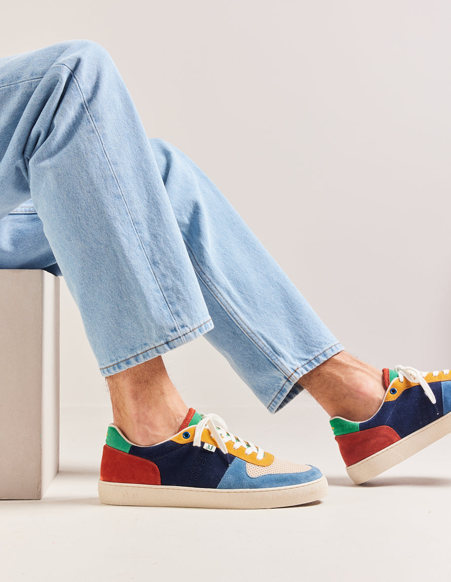 Low-top trainers Arthur - Dusty blue, ecru and mustard suede and mesh