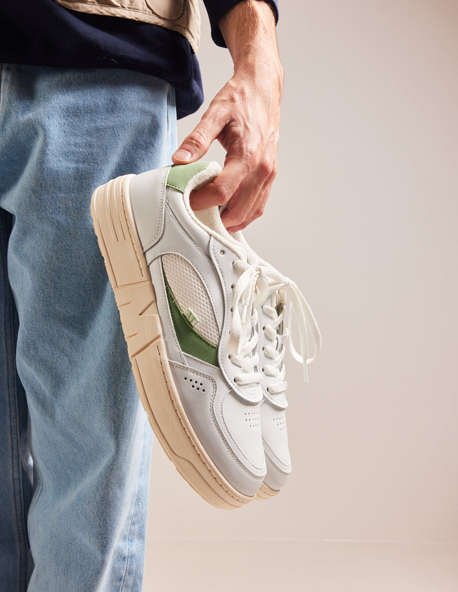 Low-top trainers Aimé - White and sage recycled leather and vegan suede