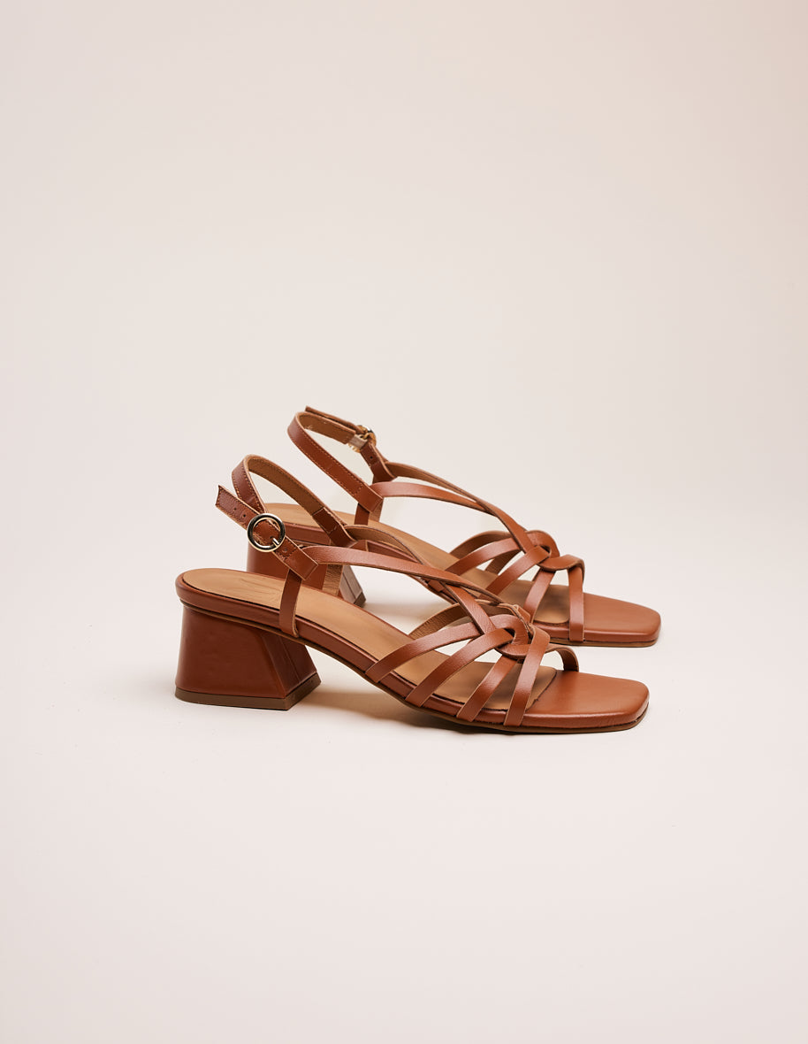 Heeled sandals Emilie - Cognac leather