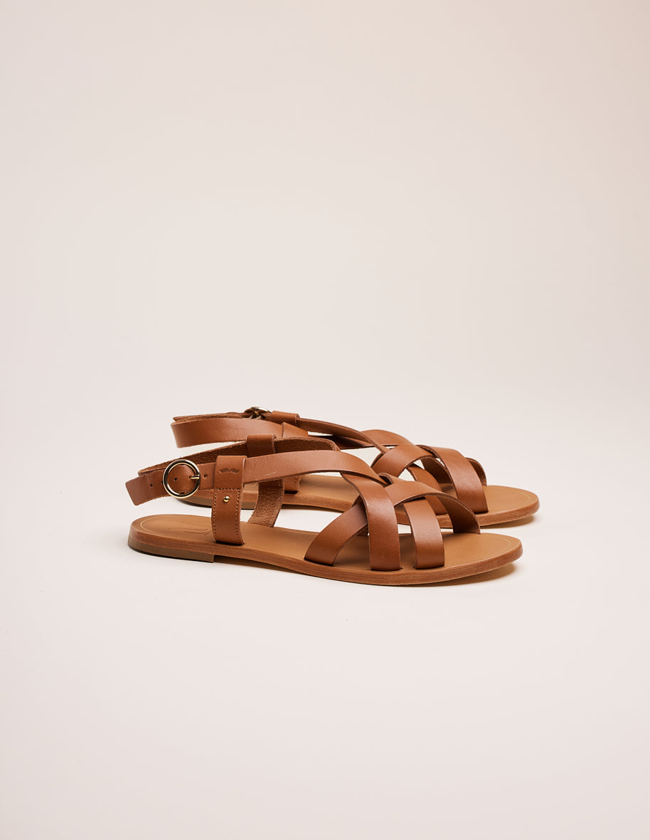 Sandales plates Lisa Cuir camel