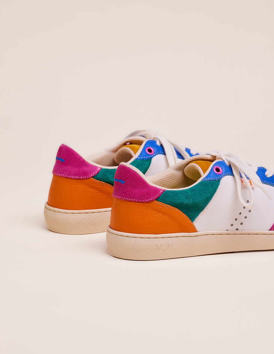 Baskets basses Marie - Suede et cuir fuchsia blanc bleu