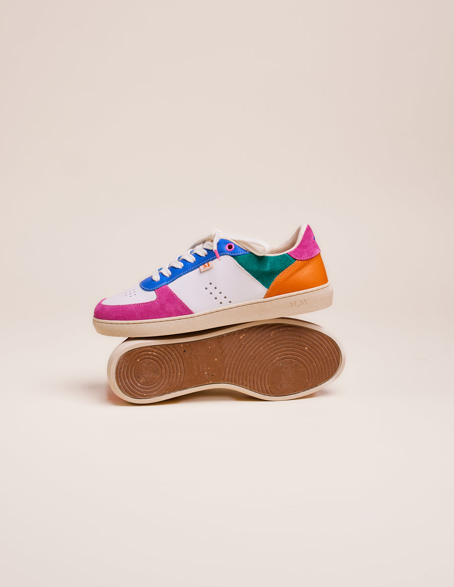 Baskets basses Marie - Suede et cuir fuchsia blanc bleu