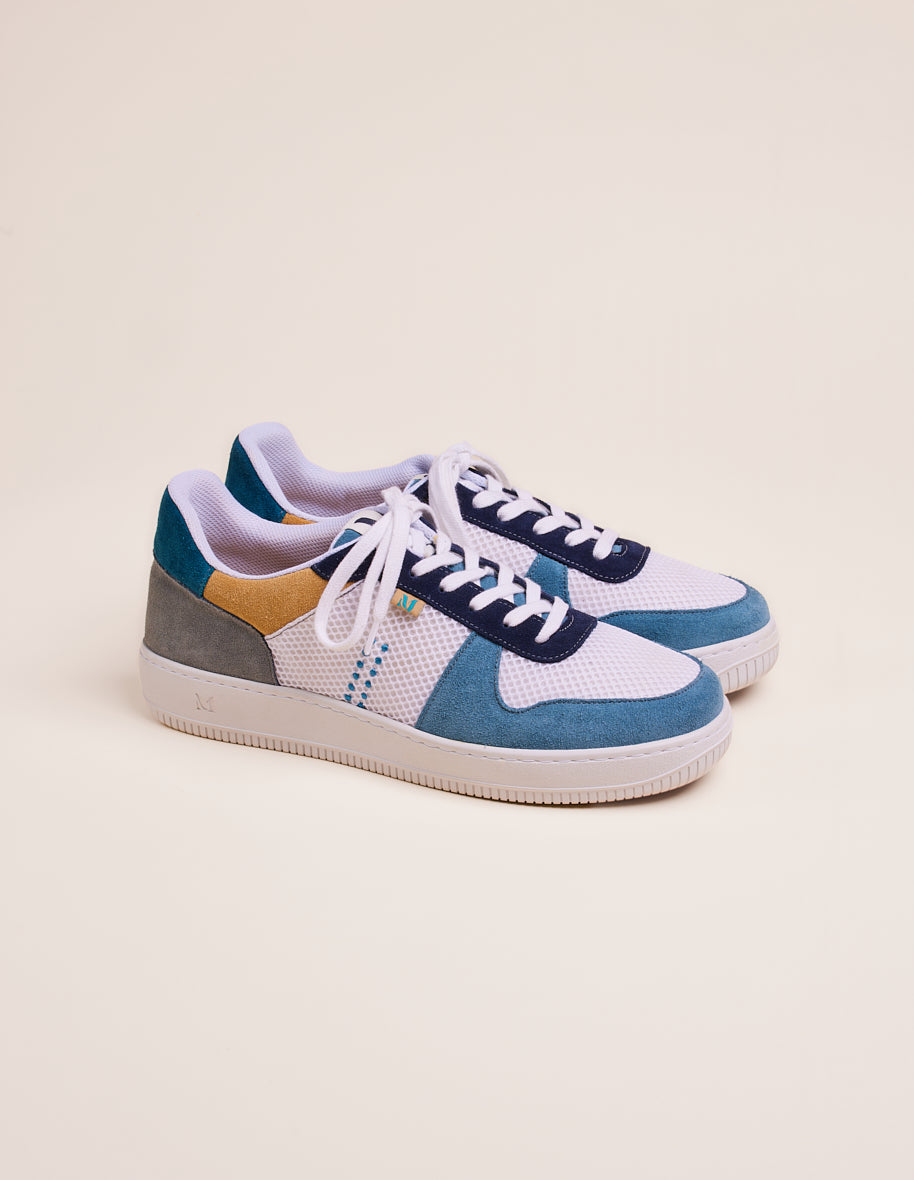 Low-top trainers Maxence H - Slate, white and navy-blue suede and mesh