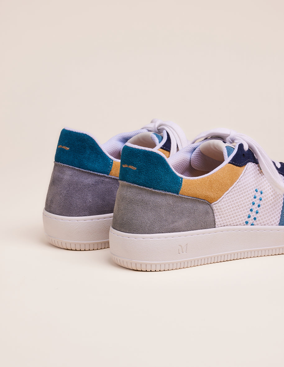 Low-top trainers Maxence H - Slate, white and navy-blue suede and mesh