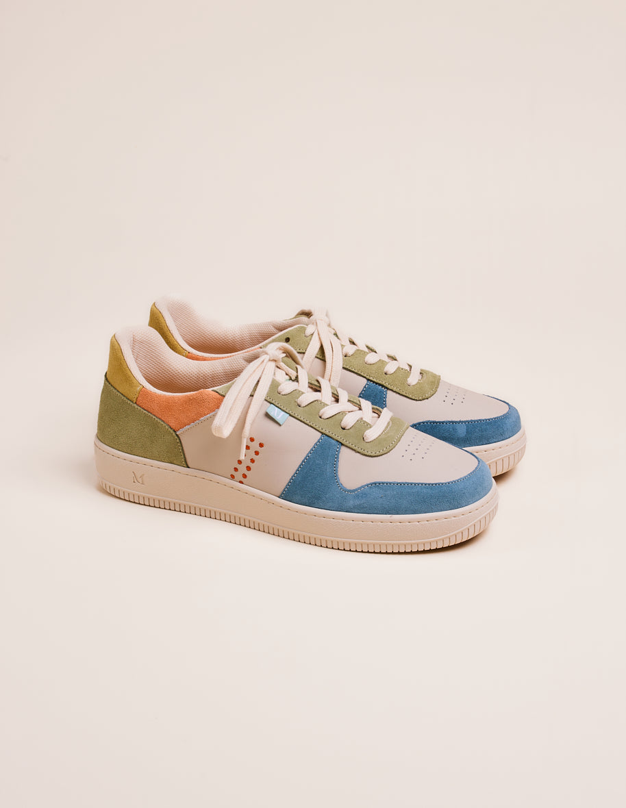 Low-top trainers Maxence H - Slate, ecru and pistachio suede and leather