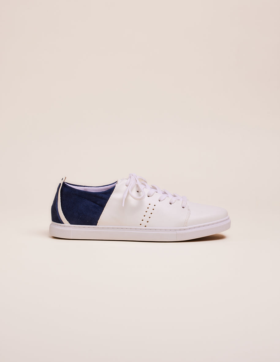 Low-top trainers René - White vegan leather and navy velvet