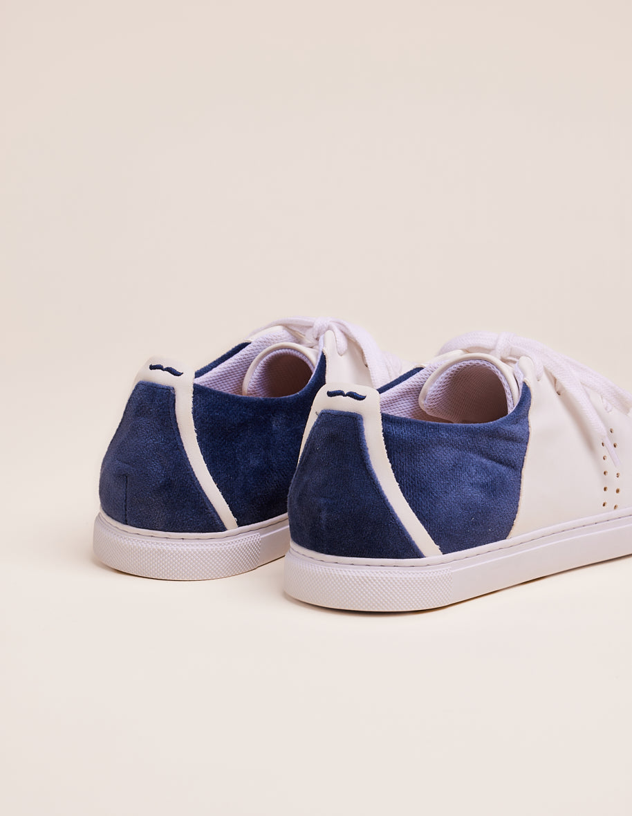 Low-top trainers René - White vegan leather and navy velvet