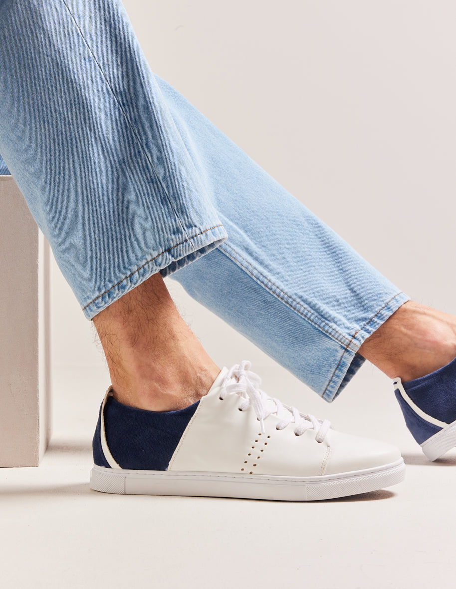 Low-top trainers René - White vegan leather and navy velvet