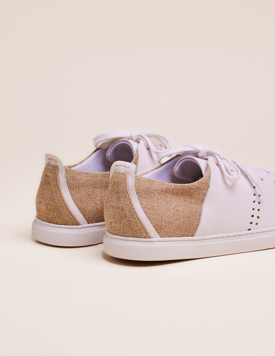 Low-top trainers René - White leather and linen