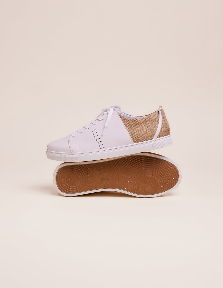 Low-top trainers René - White leather and linen