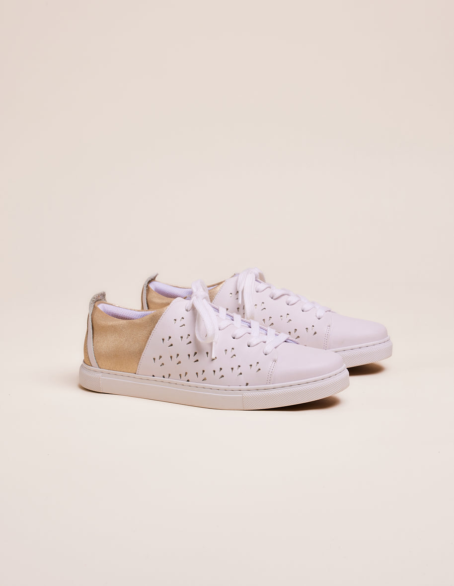 Low-top trainers Renée openwork - White leather and champagne lamé