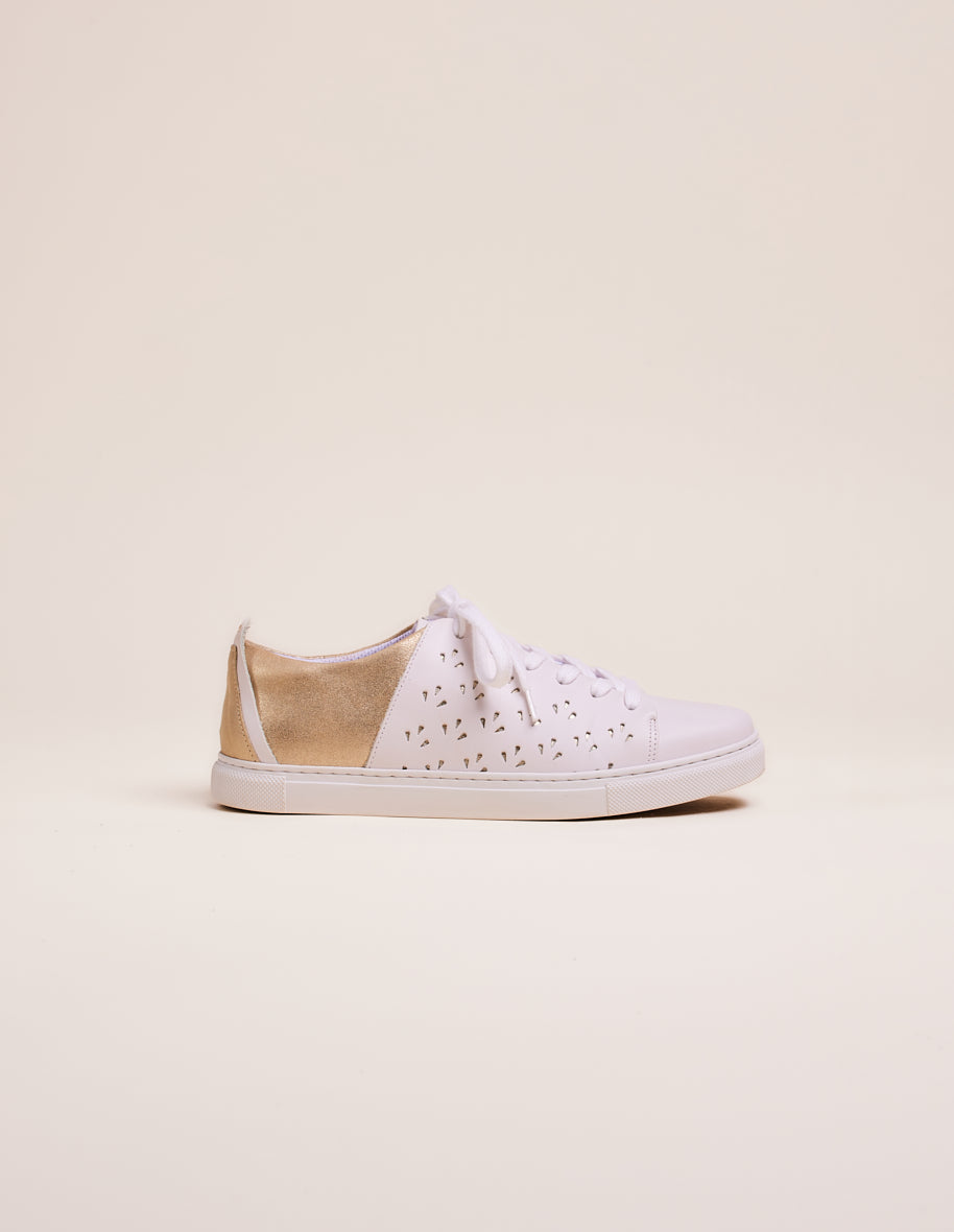 Low-top trainers Renée openwork - White leather and champagne lamé