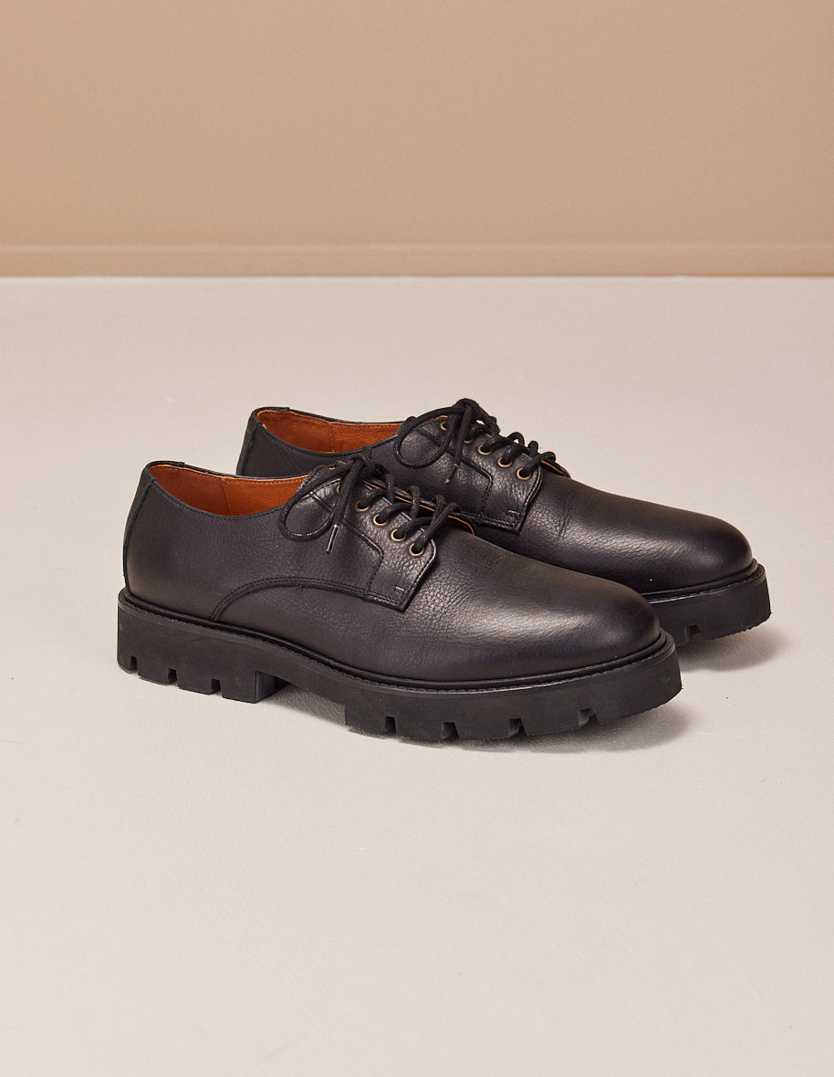 Derbies William - Black brushed grained leather