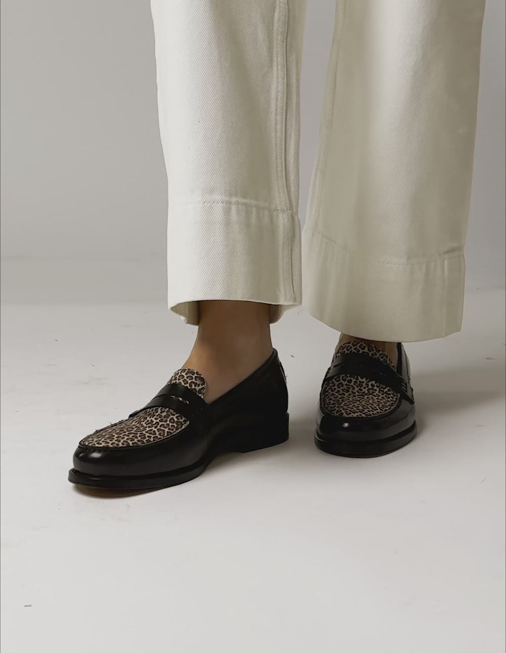 Loafers Fanny - Black and leopard box leather