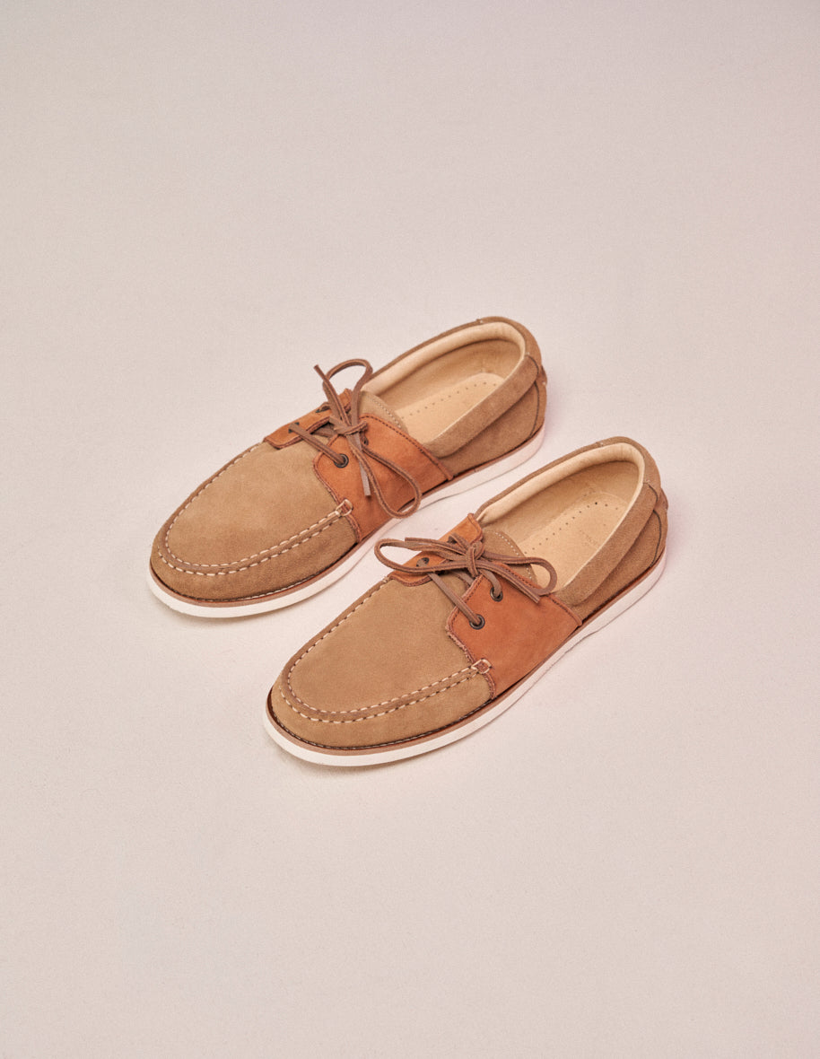 Boat shoes Marin - Beige suede and cognac leather