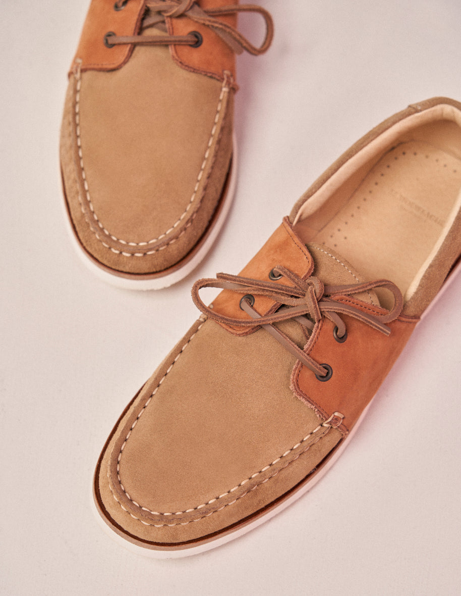 Chaussures Bateau Marin - Suède beige et cuir cognac