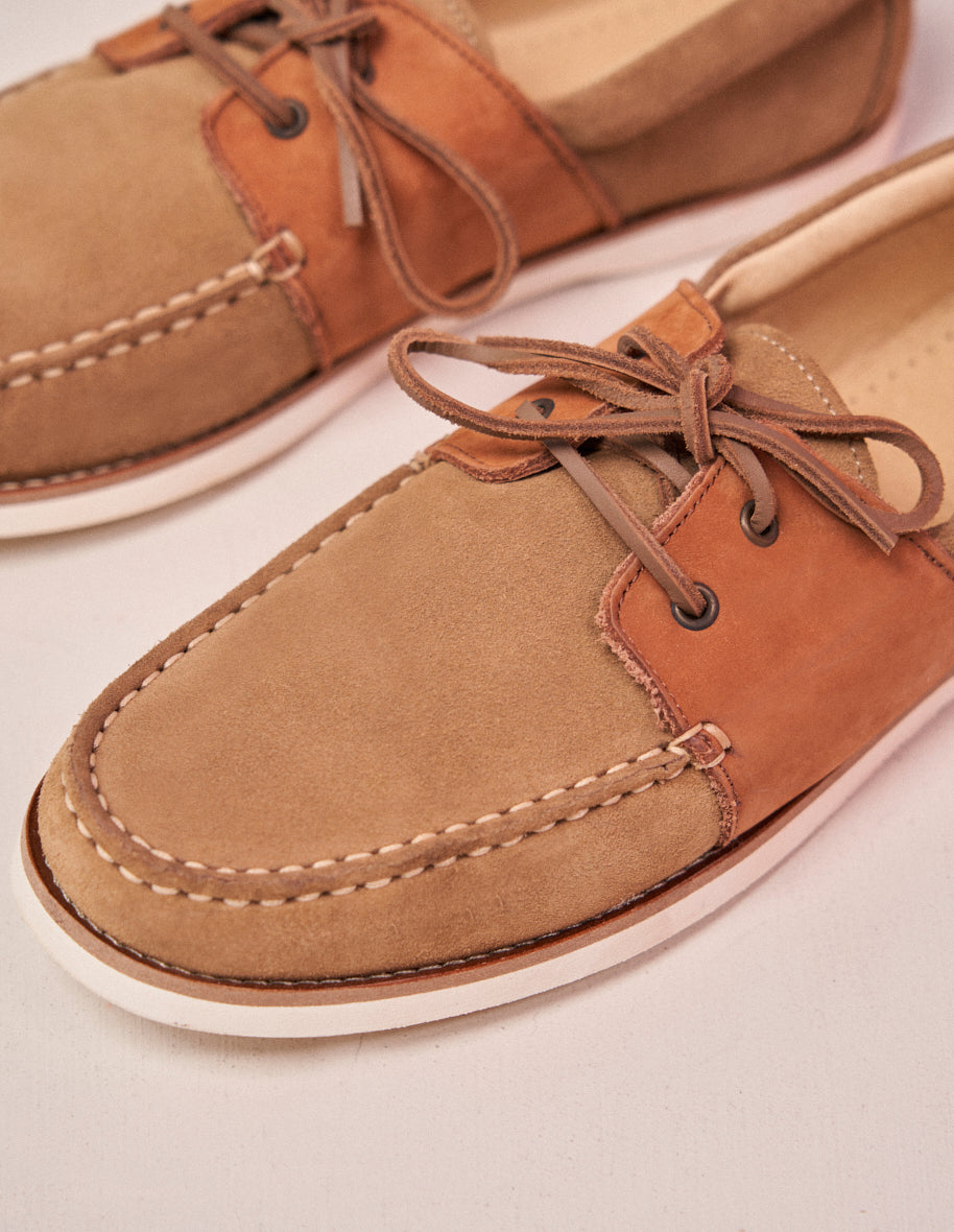 Chaussures Bateau Marin - Suède beige et cuir cognac